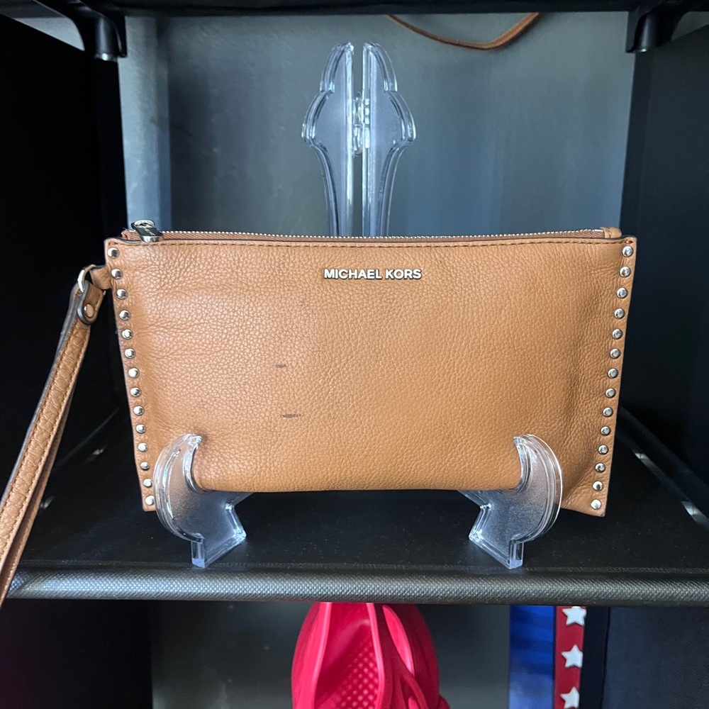 Michael Kors Brown Wristlet with Silver Studs